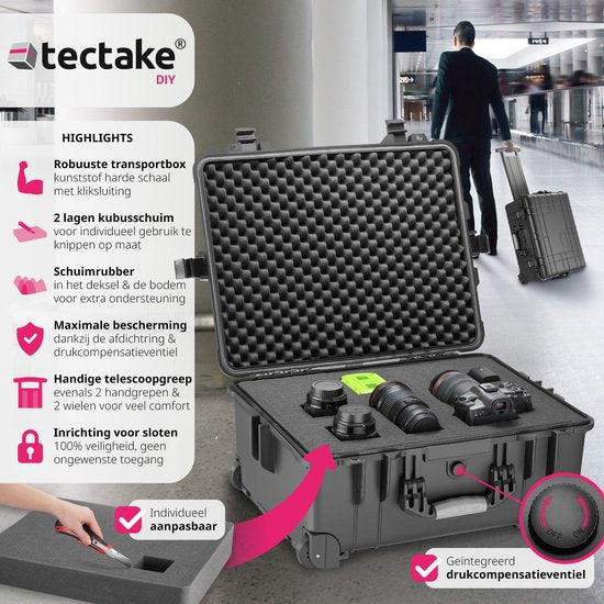 tectake® - Transportkoffer verrijdbaar met telescoopgreep - Fotokoffer - Camerakoffer 45 x 26 x 58 cm - 2 kliksluitingen - Mogelijkheid voor afsluiten met hangslot