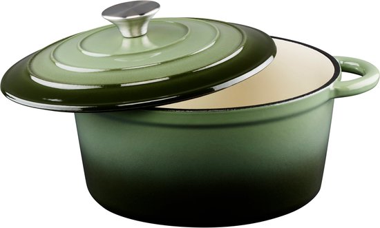 alpina Braadpan Gietijzer met Deksel - Bakpan ⌀ 24 cm - Alle Warmtebronnen - Groen