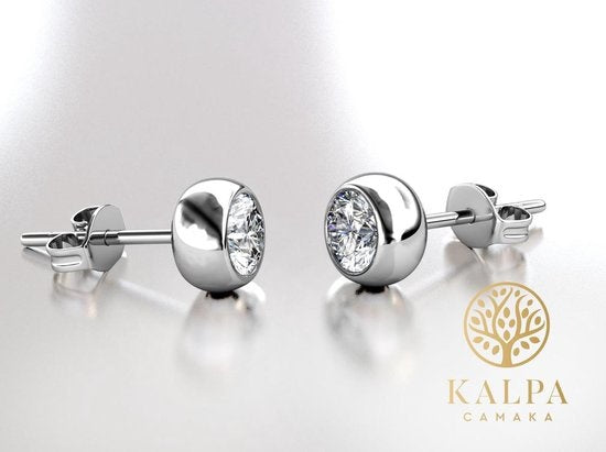 Yolora Dames Oorbellen met Ronde Kalpa Camaka Kristallen - Zilver kleurig - 18K Witgoud Verguld