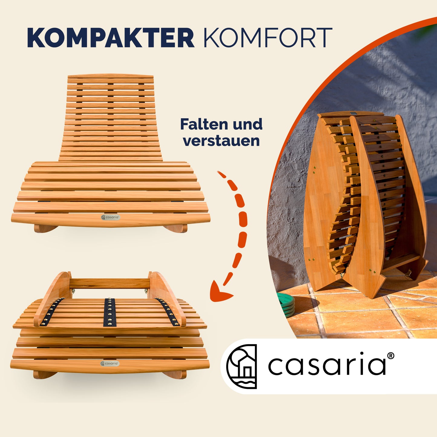 CASARIA Schommelligstoel Java – Ergonomisch Ligbed Van Duurzaam FSC-Acaciahout – Opvouwbaar En Weerbestendig – Voor Tuin En Terras – 154 x 60 x 78 cm