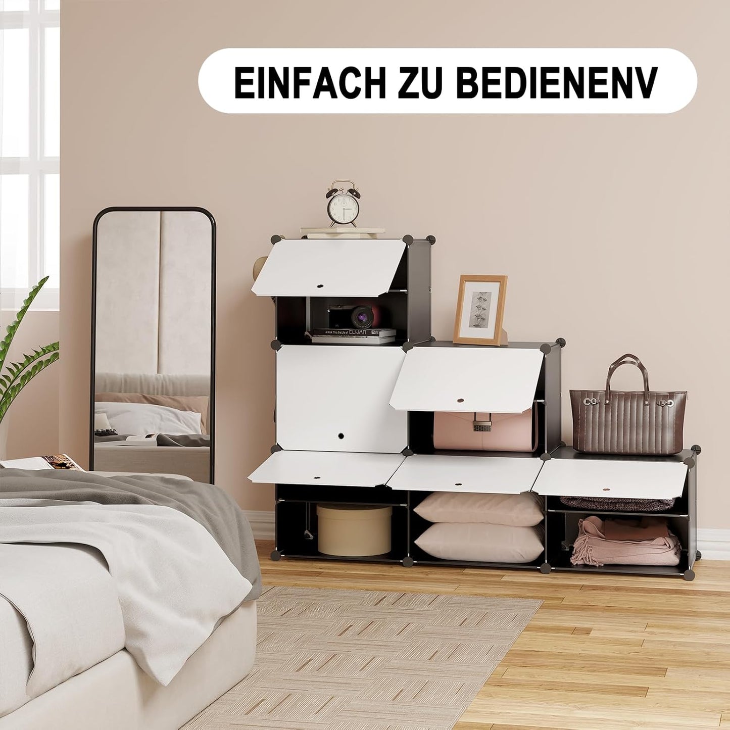 Woltu Schoenenrek met 6 Vakken - Opbergkast voor 24 Paar Schoenen - Wit/Zwart - 94 x 36,5 x 109 cm