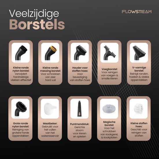 FLOWSTEAM® 7-in-1 Krachtige Handstoomreiniger - Stoomreiniger – Vlekkenreiniger - Handstomer - Voor Badkamer, Keuken, Bank & Meubels - 4 Bar & 110°C Stoom