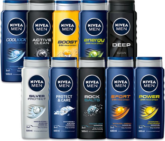 NIVEA MEN Active Clean Douchegel - 3-in-1 Shower Gel Met natuurlijk actief houtskool - Shampoo - Voordeelverpakking - 6 x 500 ml