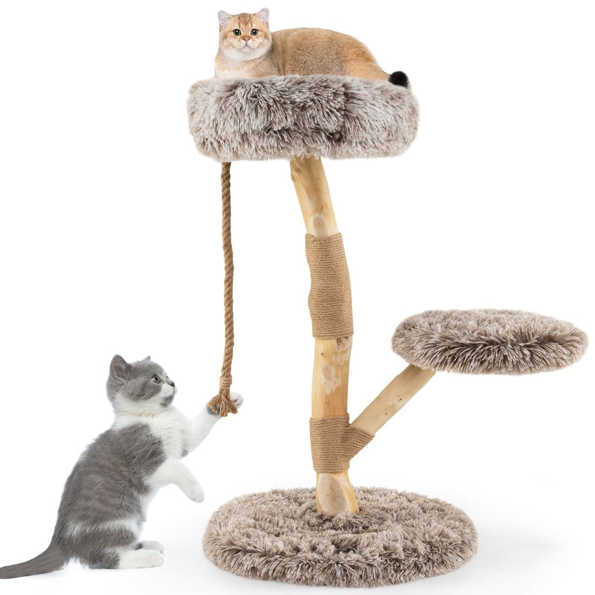 Coast Krabpaal voor Katten - 3 verdiepingen - perenhout en jute - lichtgrijs en beige - 90 cm
