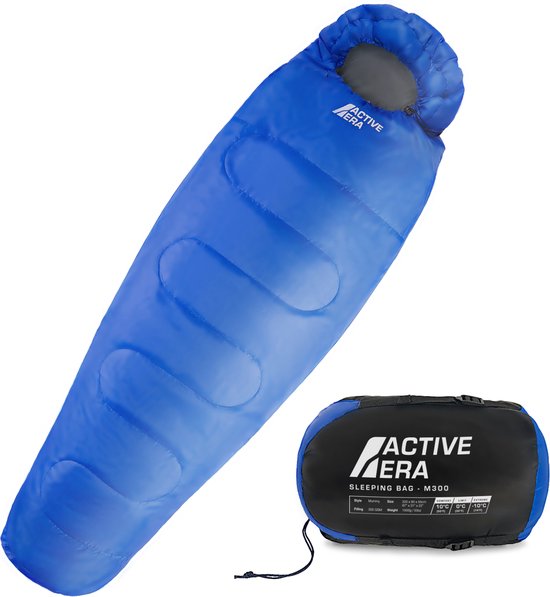 Active Era Professional Premium Slaapzak – 300 GSM Vulling en Waterafstotend – Mummieslaapzak met Binnenzak – 4 Seizoenen voor Kamperen, Camping, Backpacken, Hiken, Festivals, Logeren, Buitenhuis – Volwassenen & Kinderen – 220x80cm – Blauw