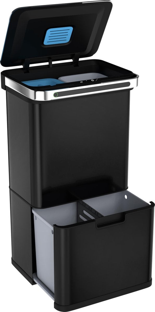 StangVollby Halden Prullenbak met Sensor - 60 Liter - 4 Compartimenten - Soft Close - Zwart