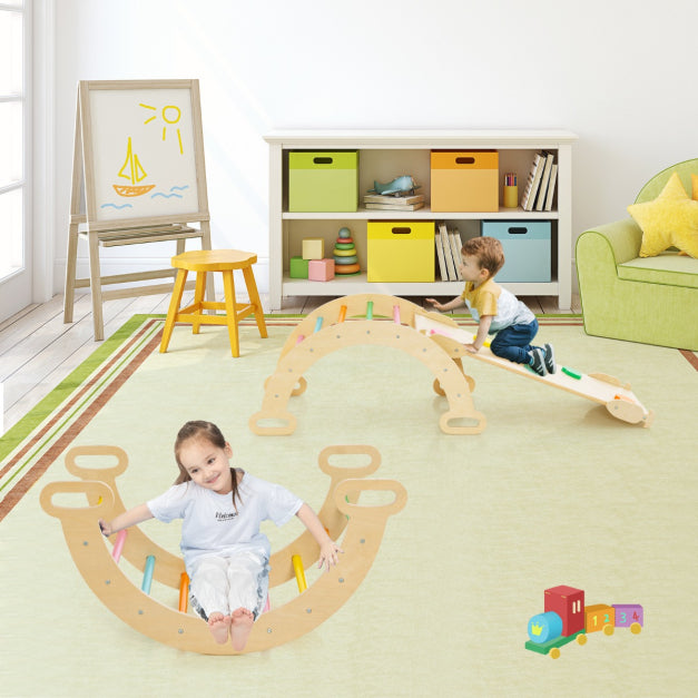 Coast 4-in-1 Houten Klimrek Set - Klimdriehoek, Klimboog, Dubbelzijdige Glijbaan/Klimhelling, 50 kg Belastbaar - Diverse Afmetingen - Beukenhout - Kleurrijk