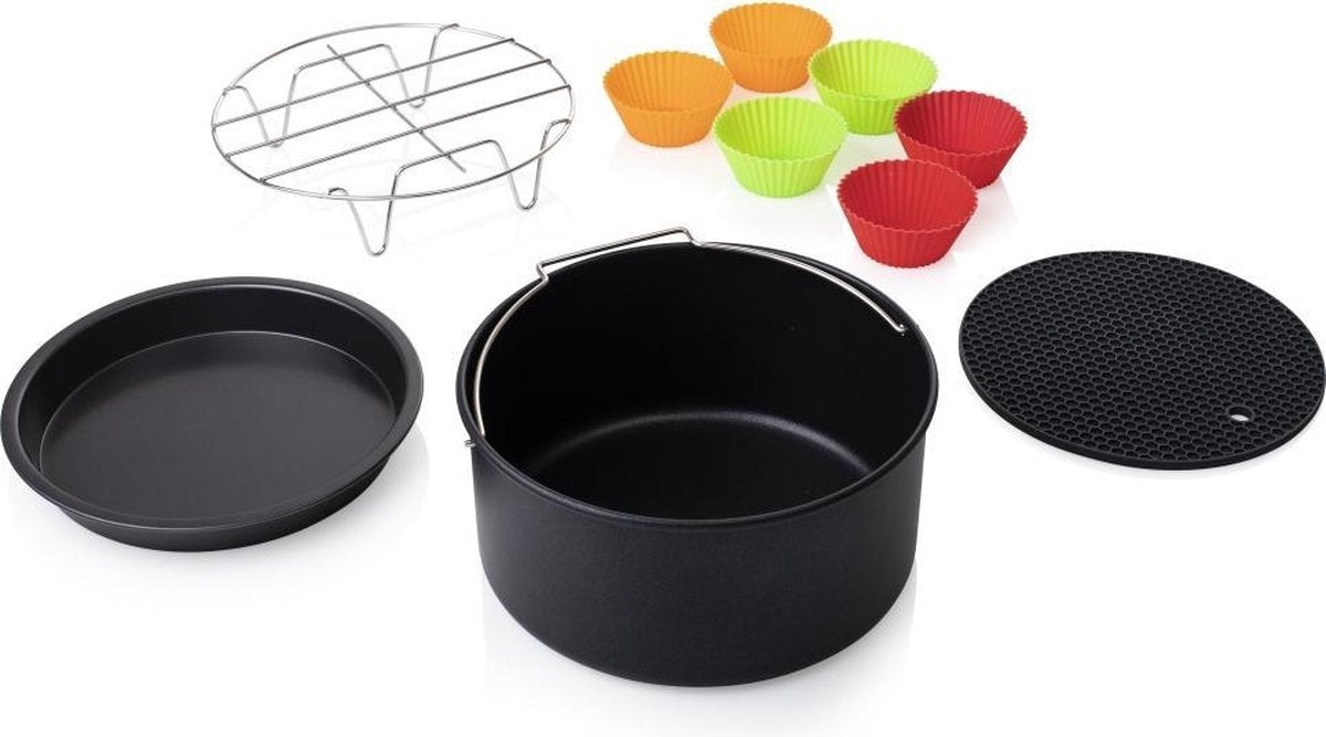 Princess 182012 Airfryer Accessoireset 10-delig - Accessoire voor heteluchtfriteuse - Grillrek - Pizzapan - Muffinset - Bakblik - Siliconen onderzetter