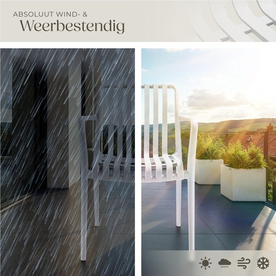 tectake® Set van 4 Tuinstoelen Alcudia - Creme - Kunststof Stoelen met Armleuning - Tuinset voor om de Tuintafel of op de Camping - Stapelbaar - Stoelen voor Tuin, Terras of Balkon - Weerbestendig en UV-bestendig - Draagkracht 120kg per Tuinstoel