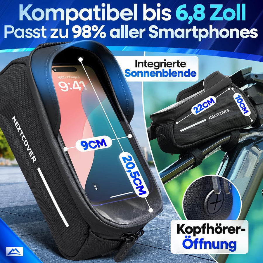Nextcover Fietsframetas 24 x 10,5 x 15 cm - Handytas - Touchscreen - Waterdicht