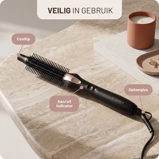 Carmen CTB3085B - Krulborstel - Diameter 19 mm - Dubbele spanning - Thermische borstel - Keramische verwarmingselementen - Aan/uit indicatie - Eenvoudig schoon te maken