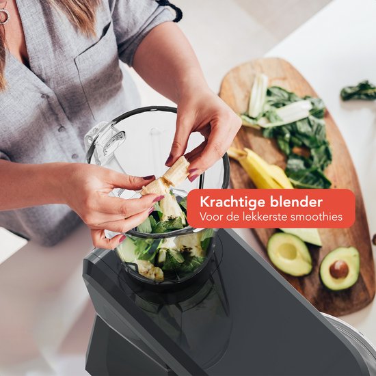 KitchenBrothers Keukenrobot - 6-in-1 Keukenrobot - 1500W - Met Gehaktmolen, Blender en 15 Accessoires - 6,2L RVS Kom - Antraciet