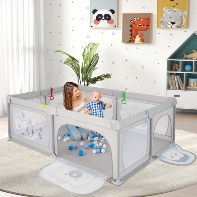 Coast Babybox met 50 Ballen en 2 Ritsdeuren - Grijs - 205 x 147 x 68,5 cm