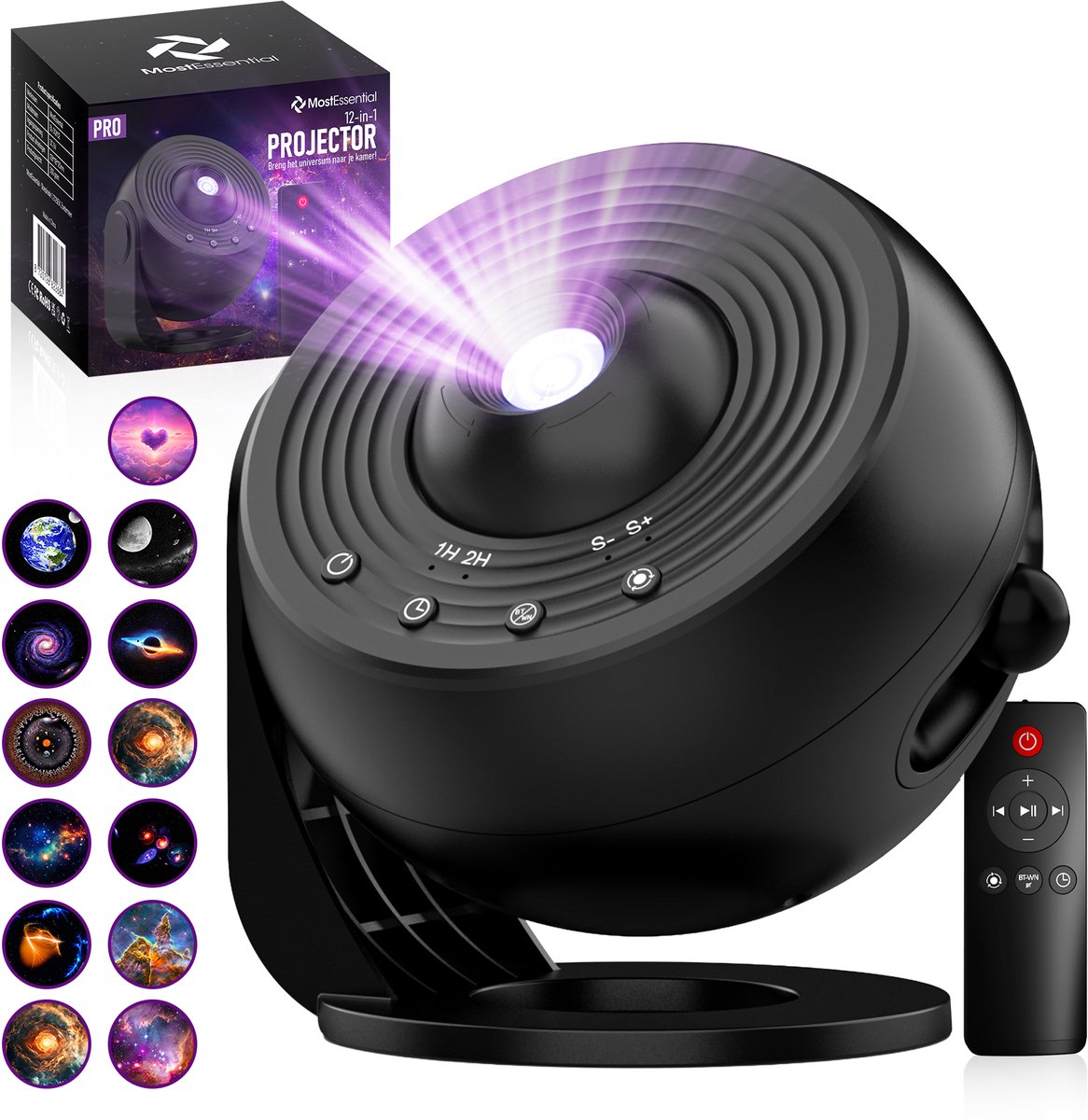 MostEssential Projectorlamp PRO Edition 12-in-1 Galaxy Projector - Ø 11.8 cm - Kleur: Zwart