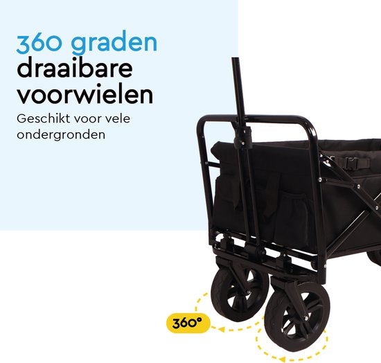 BRASQ Bolderkar Opvouwbaar Deluxe WC200 - 108L inhoud - Met duwstang - Lichtgewicht - Tot 100 kg draagvermogen - Inclusief 2 opbergtassen - Zwart