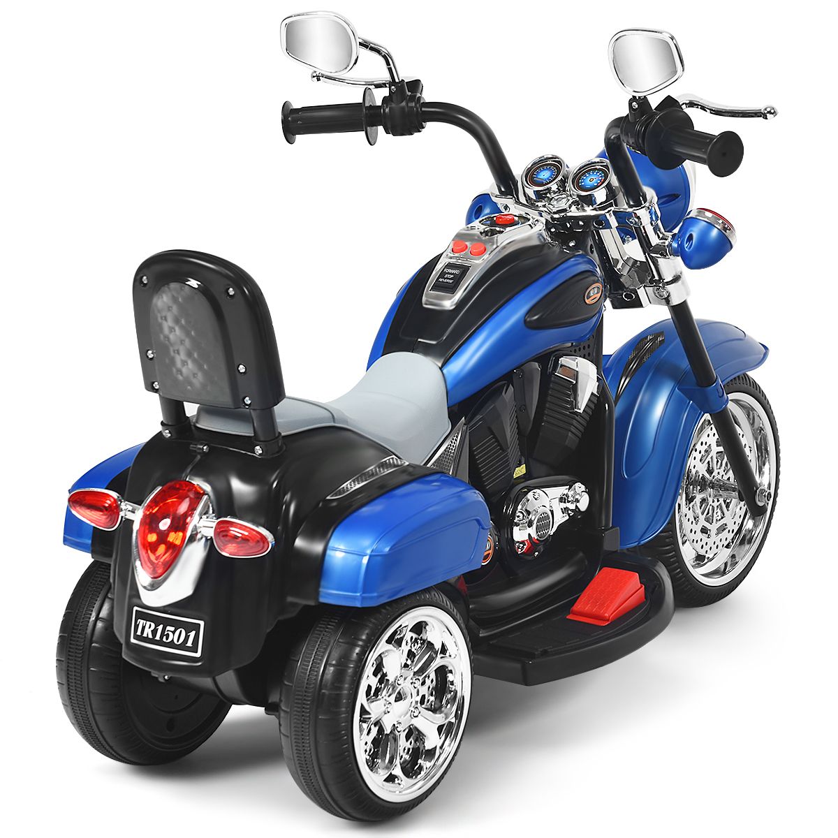 Coast Elektrische Kindermotor - Chopperstijl - Verstelbare koplamp - Muziekfunctie - Blauw en zwart - 91 x 48 x 64 cm