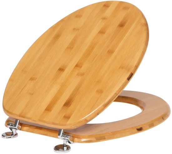 5Five Toiletbril Woody - bruin - Bamboe hout - universeel - standaard wc bril - zinken scharnieren