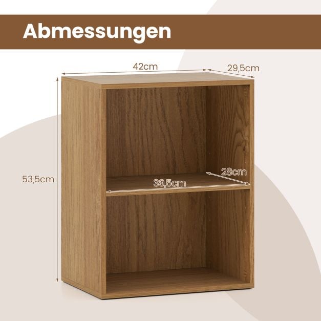 Coast Boekenkast met 2 Open Vakken – Verstelbare Plank – 42 x 29,5 x 53,5 cm – Naturel
