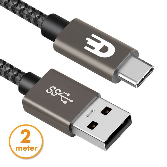 Drivv. USB naar USB C Kabel - Snellader - USB C Data en Oplaadkabel - 2 meter - Geschikt voor Samsung, iPhone 15 & Meer - Modern Grey