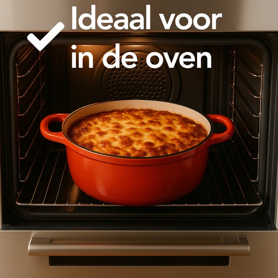Aviro Gietijzeren Braadpan - Ø26CM - 5L - Alle Warmtebronnen Incl. Inductie - Stoofpot - PFAS-vrij - Met Deksel - Rood
