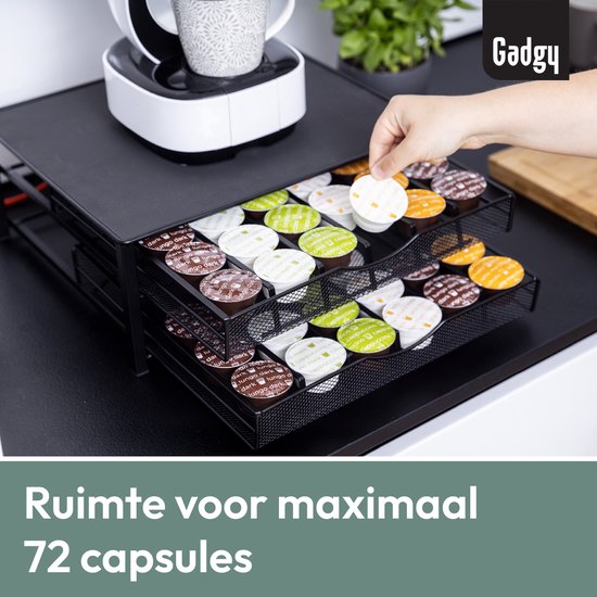Gadgy Dolce Gusto Capsulehouders 2 Lades - Capsulehouder met lade - Koffie Cuphouder 72 capsules - Padhouder - RVS - Zwart - Antislip & Trilling Dempend