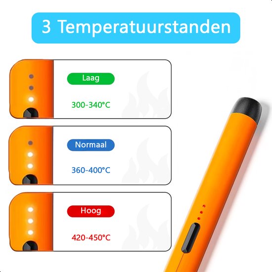 Tech Essentials Draadloze Soldeerbout - 8W - USB-C - Met Tin - Kit - Fijnsoldeerwerk - Pen - Accu - Soldeerset - Solder - Elektrisch Gereedschap - Oranje