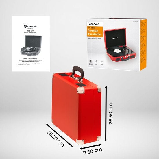 Denver Platenspeler - Ingebouwde Speakers - Incl. PC Software - Auto-stop - Retro - VPL120 - Rood