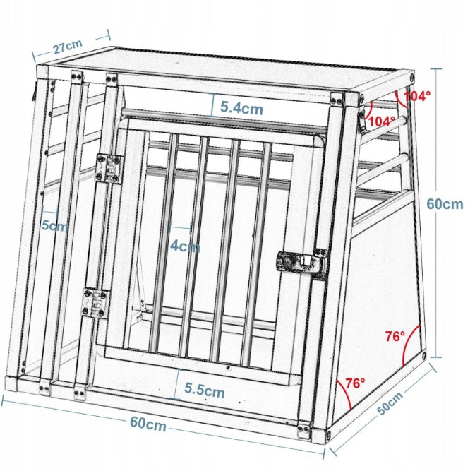 Woltu Aluminium Hondenkooi voor Auto met Sleutel - Zwart - 50 x 60 x 60 cm