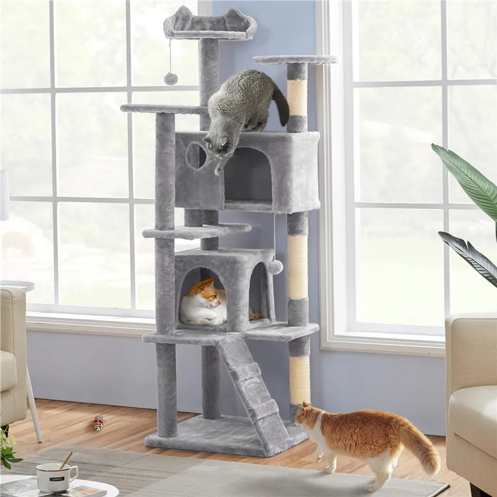 Yaheetech Krabpaal 178 cm met Twee Kattenholen, Lichtgrijs