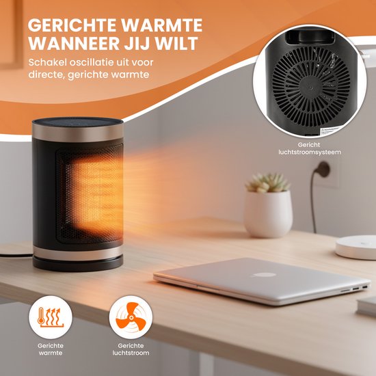TTD Elektrische kachel 1500 W - Keramische PTC-verwarming - 70° oscillatie - 15 tot 40 °C - Rond model