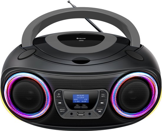 Denver Draagbare DAB Radio CD Speler Kinderen - Bluetooth - Lichteffecten - Boombox - AUX - FM - TDB212GREY
