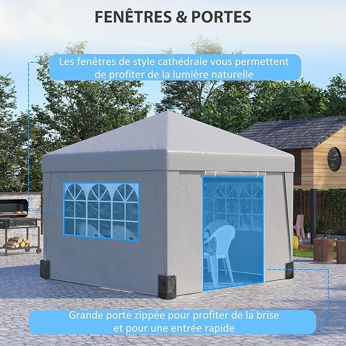 Outsunny Partytent - Paviljoen - Opvouwbaar - Met Zijwanden - Met Draagtas - 298 x 298 cm – Grijs