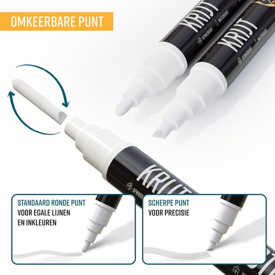 NAPI 4 Krijtstiften Wit - Afwasbaar - Raamstiften 3 & 6mm - Krijtstift Markers voor Krijtbord & Raam - Whiteboard Stiften - Whiteboardmarkers – Glasstiften - Krijtmarker - Porselein - Glas - Incl. 20 Stickers