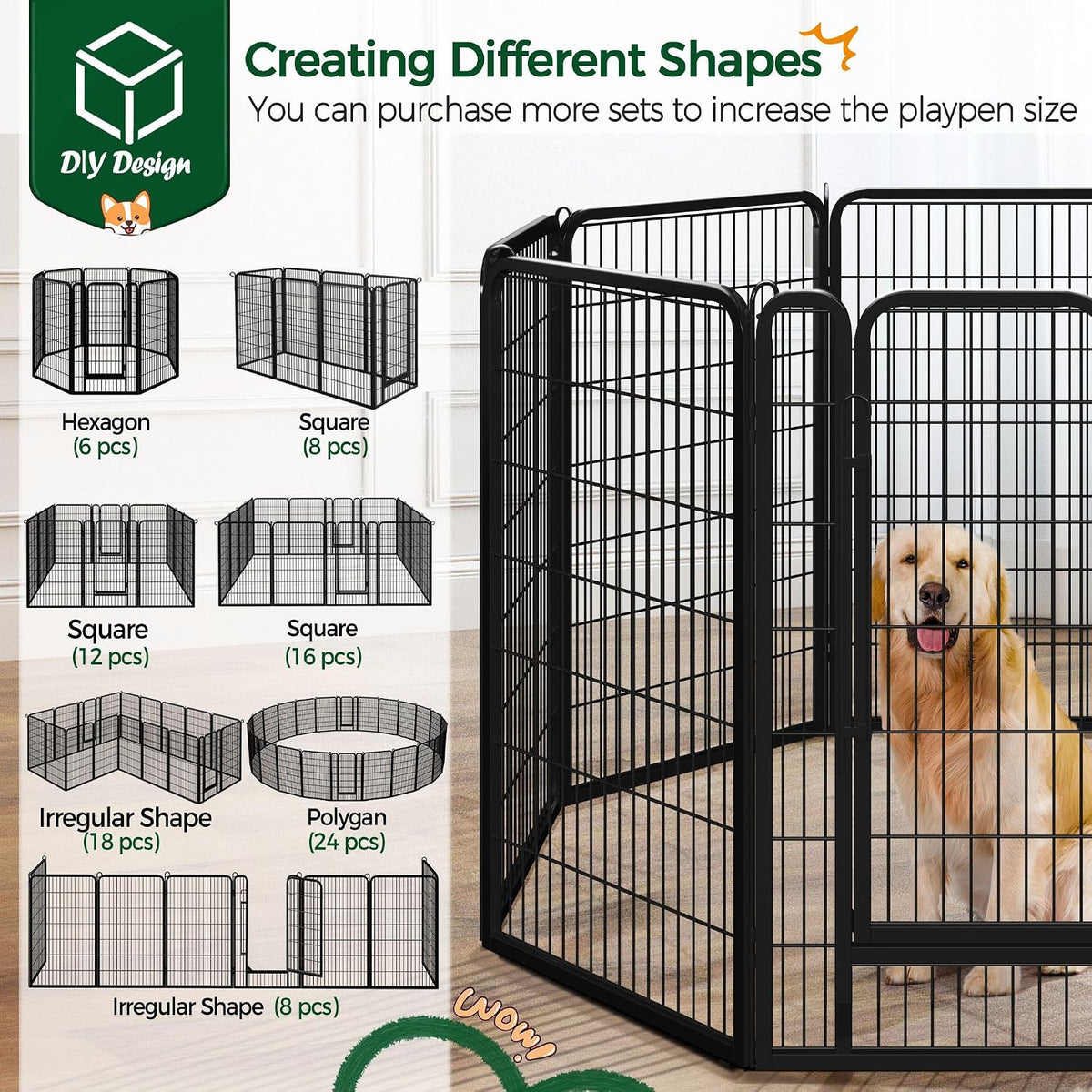 Yaheetech hondenren met deur - 8 panelen - 71 x 120 cm per paneel - Zwart