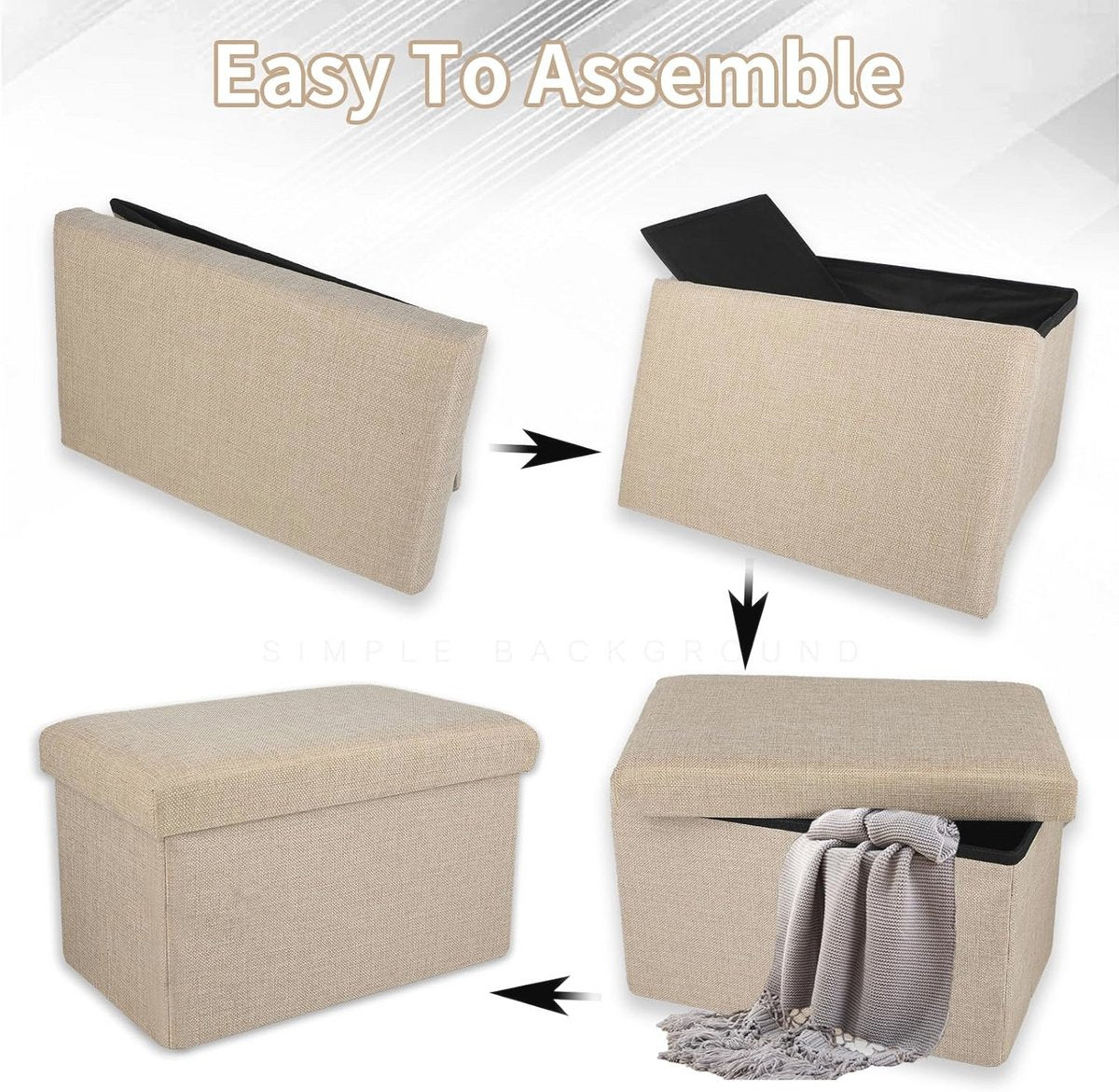 Ceruzo opvouwbare dubbel zits poef met opbergruimte – beige – 76 × 38 × 38 cm – polyester/mdf