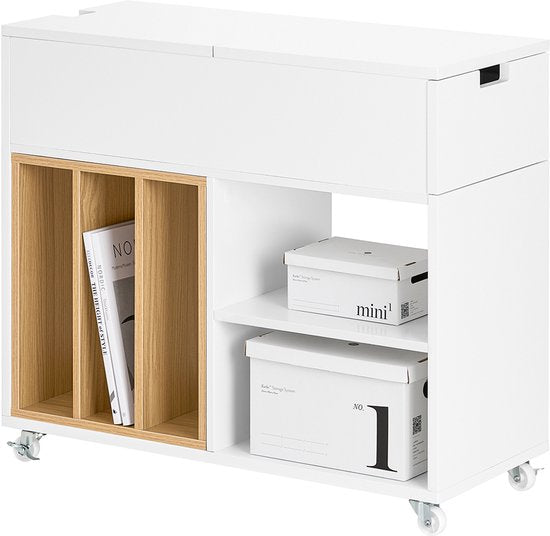 SoBuy FBT134-W Printerkast - Witte Kantooropbergkast met 4 Wielen
