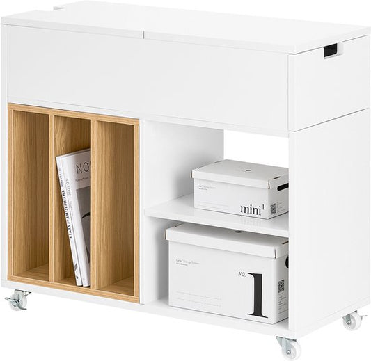 SoBuy FBT134-W Printerkast - Witte Kantooropbergkast met 4 Wielen