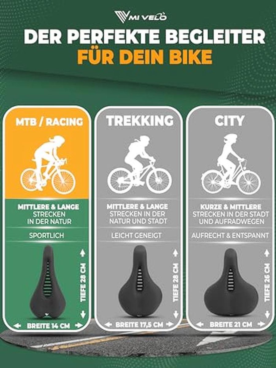MIVELO Comfort Pro Fietszadel voor Dames en Heren – Ergonomisch Traagschuim – Zwart