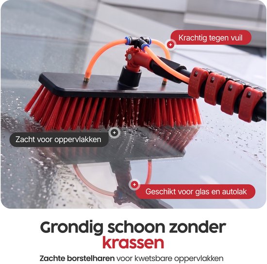 Infinity Goods Telescopische Wasborstel 7,5m - Ramenwasser - Raamtrekker - Zeepdispenser - Waterdoorvoer - Zwart/Rood