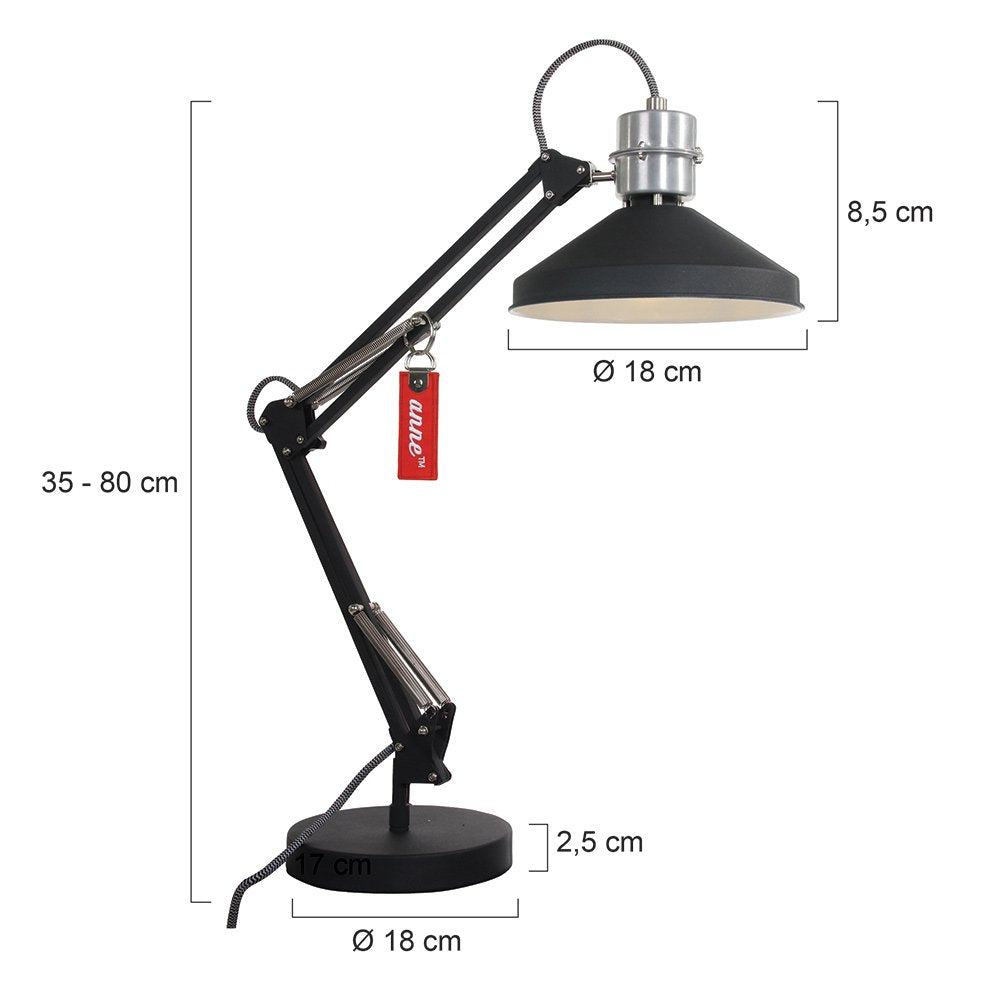 Anne Lighting Zappa - Tafellamp Industrieel - Zwart - H:80cm - Ø:18cm - E27 - Voor Binnen - Metaal - Tafellampen - Bureaulamp - Bureaulampen - Slaapkamer - Woonkamer - Eetkamer