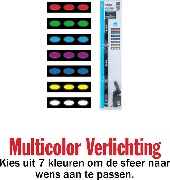 All Ride Auto Interieur Verlichting 12V/24V - LED Strip Auto en Vrachtwagen - Sfeerverlichting in 7 Kleuren - Auto Accessories - 70cm