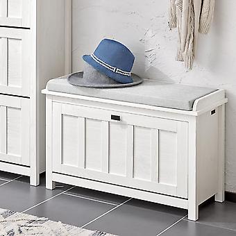 SoBuy - Schoenenkast met gestoffeerd zitvlak - 1 Lade  -Landelijk - Max. 150 kg - 80 x 30 x 50 cm - Wit / Grijs