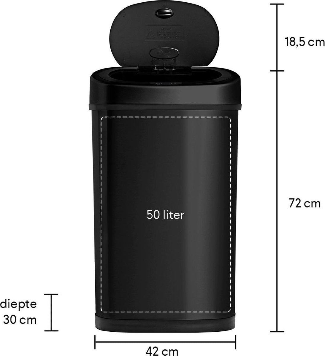 Homra FONIX Prullenbak met Sensor Zwart 50 liter - Automatische Soft Close Deksel - 50L - Zwarte Afvalemmer - Infrarood Sensor - Vuilnisbak met Elektrische Deksel - Sensorbediening - Vingerafdrukvrij - Vuilafstotend - Zwarte Keuken en Kantoor Vuilbak