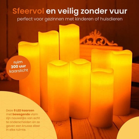 Goliving Led Kaarsen Met Afstandsbediening - Bewegende Vlam - Echte Wax - 2x Afstandsbediening - Set van 9