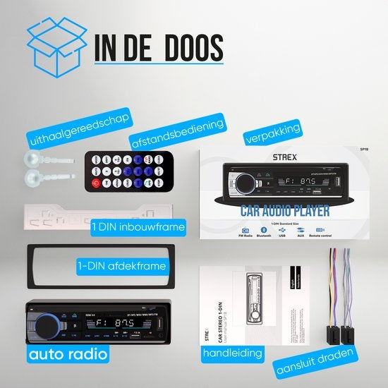 Strex autoradio met Bluetooth voor alle voertuigen USB, AUX en handsfreeset zwart