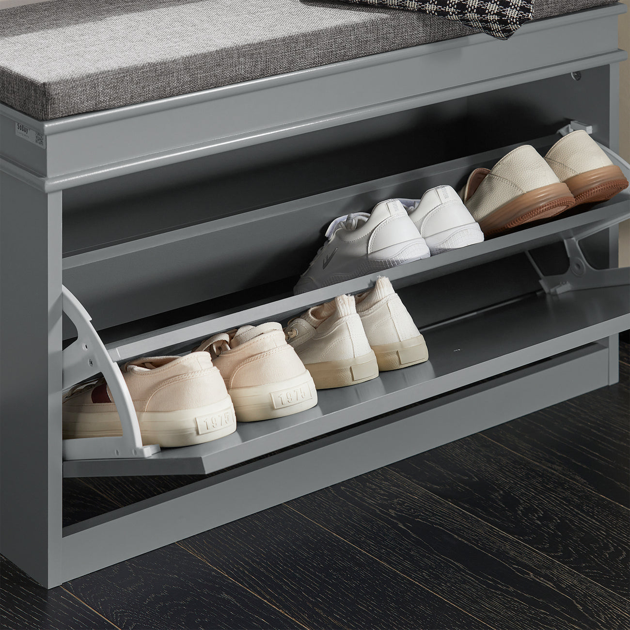 SoBuy FSR82-K-HG Schoenenkast met Zitvlak - 75 x 24 x 51 cm - Grijs