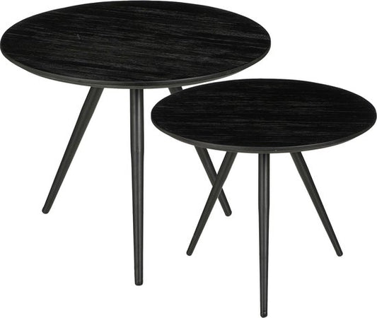 Mica Decorations Jailey Bijzettafel - Set van 2 - H49 x Ø50 cm - Gerecycled Hout - Zwart