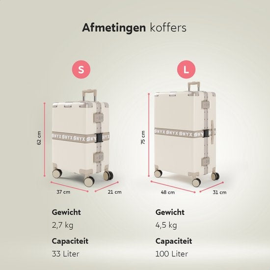 ONYX 3-delige Kofferset - Handbagage en Check-in koffer - 33L/65L/100 L - TSA slot - Spinner wielen - Lichtgewicht Trolley - Aluminium sluiting - Beige