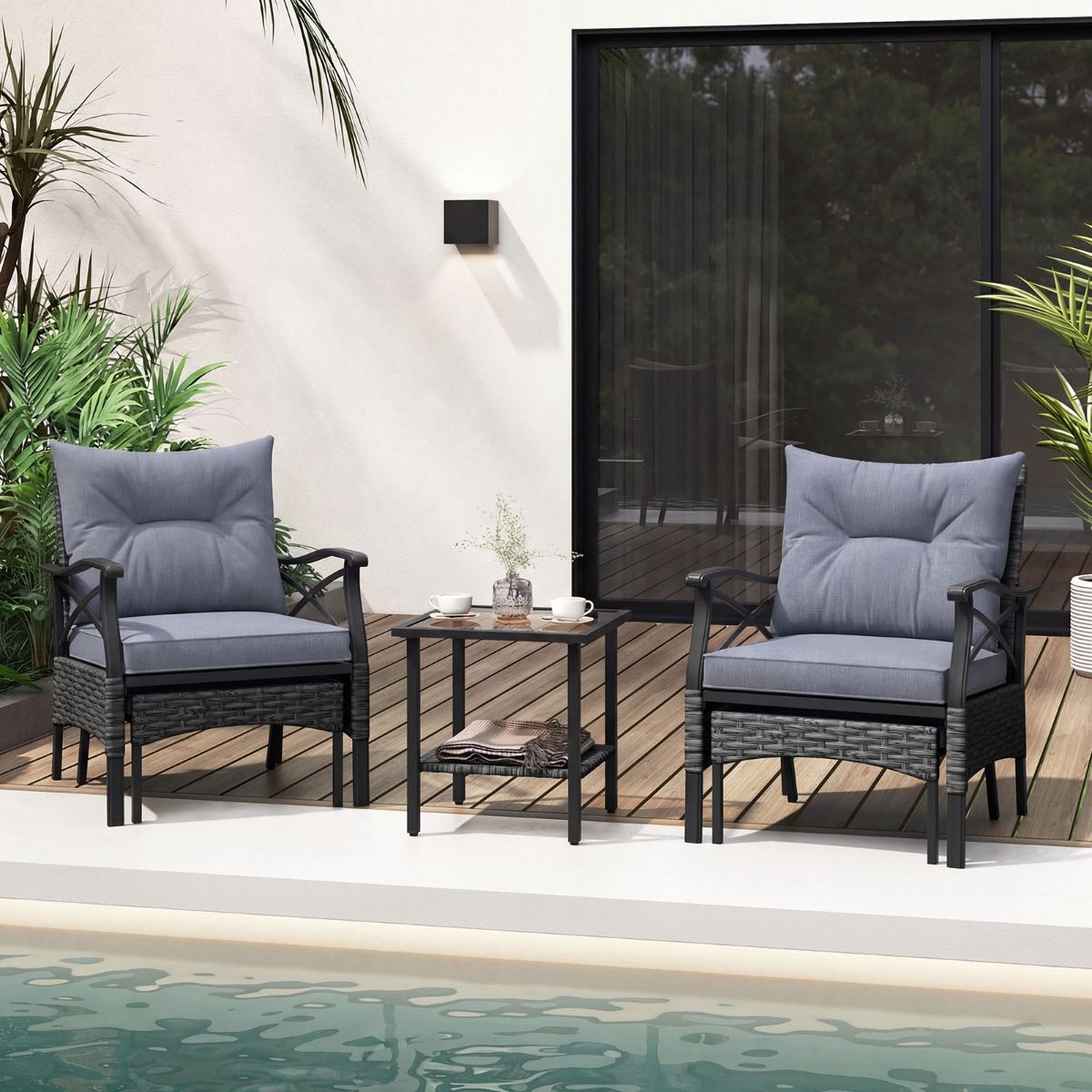 Coast 5-delige tuinmeubelset - rotan stoelen met voetenbankjes - kussens en salontafel - gemengd bruin