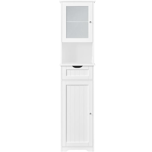 Yaheetech Opbergkast - Vrijstaand - Glazen Deur - Verstelbaar - 40 x 30 x 170 cm - Wit